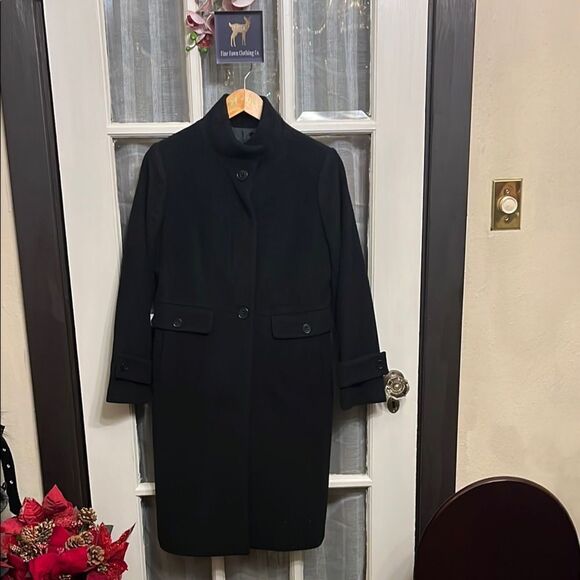 Talbots Petite Black Wool and Angora Rabbit Fur Blend Long Coat - Picture 1 of 16